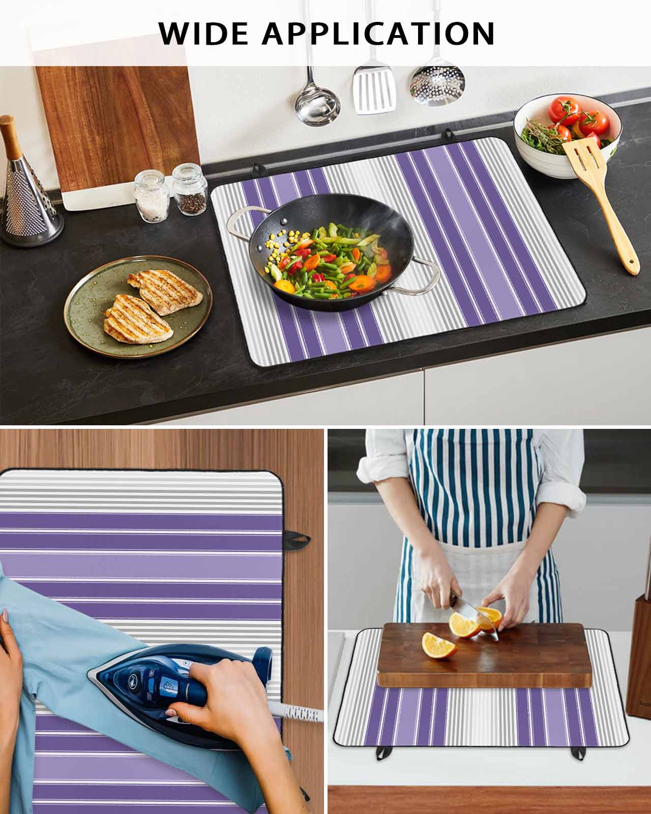 nqOlkjepod Large Induction Cooktop Protector Mat 24"x21", Purple Gray Stripes Stove Top Covers for Electric Stove, Modern Simple Abstract Vertical Lines Stove Burner Cover Mats Stove Cover