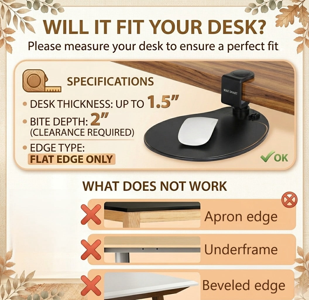 MAX SMART Under-desk Clamp on Mouse Pad with 360 Rotating Swivel Platform