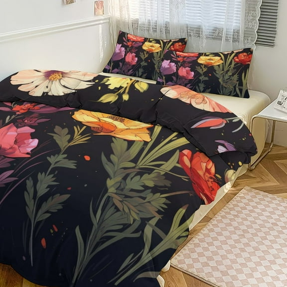 Watercolor Wildflowers Bedding Set with Zipper Closure for Girls & Boys