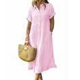 thumbnail image 1 of Vestido camisero chouyatou para mujer, a rayas, midi, rosa, 1 of 2