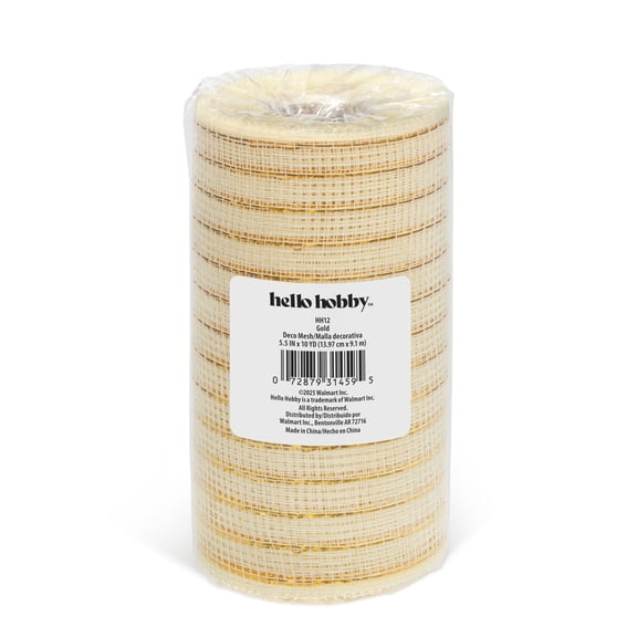 Hello Hobby Gold Deco Mesh for Crafts, Ribbons and Decorations, 5.5 in x 10 yd