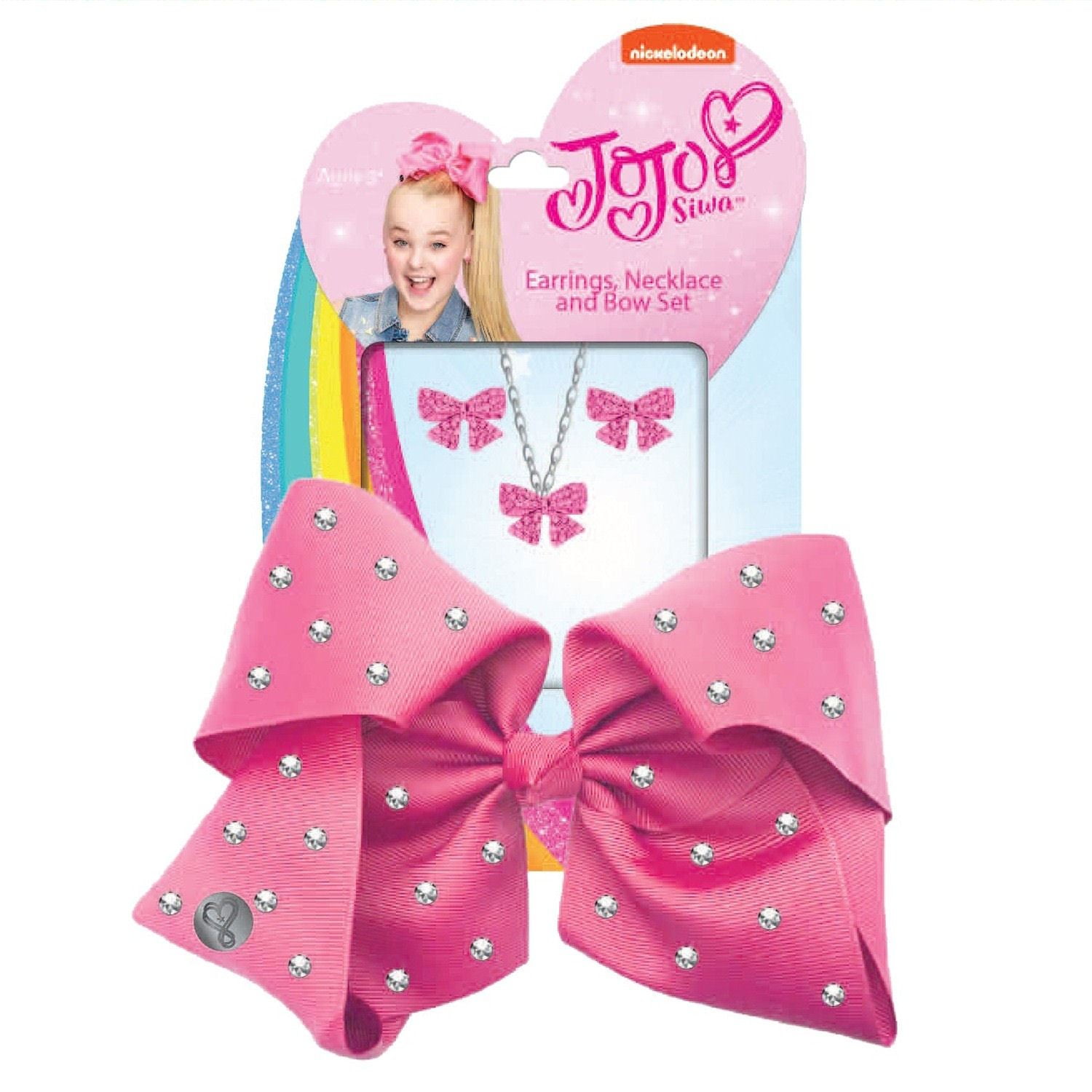 JoJo Siwa - Bow with Rhinestone Bracelet & Earrings Fuschia Pink