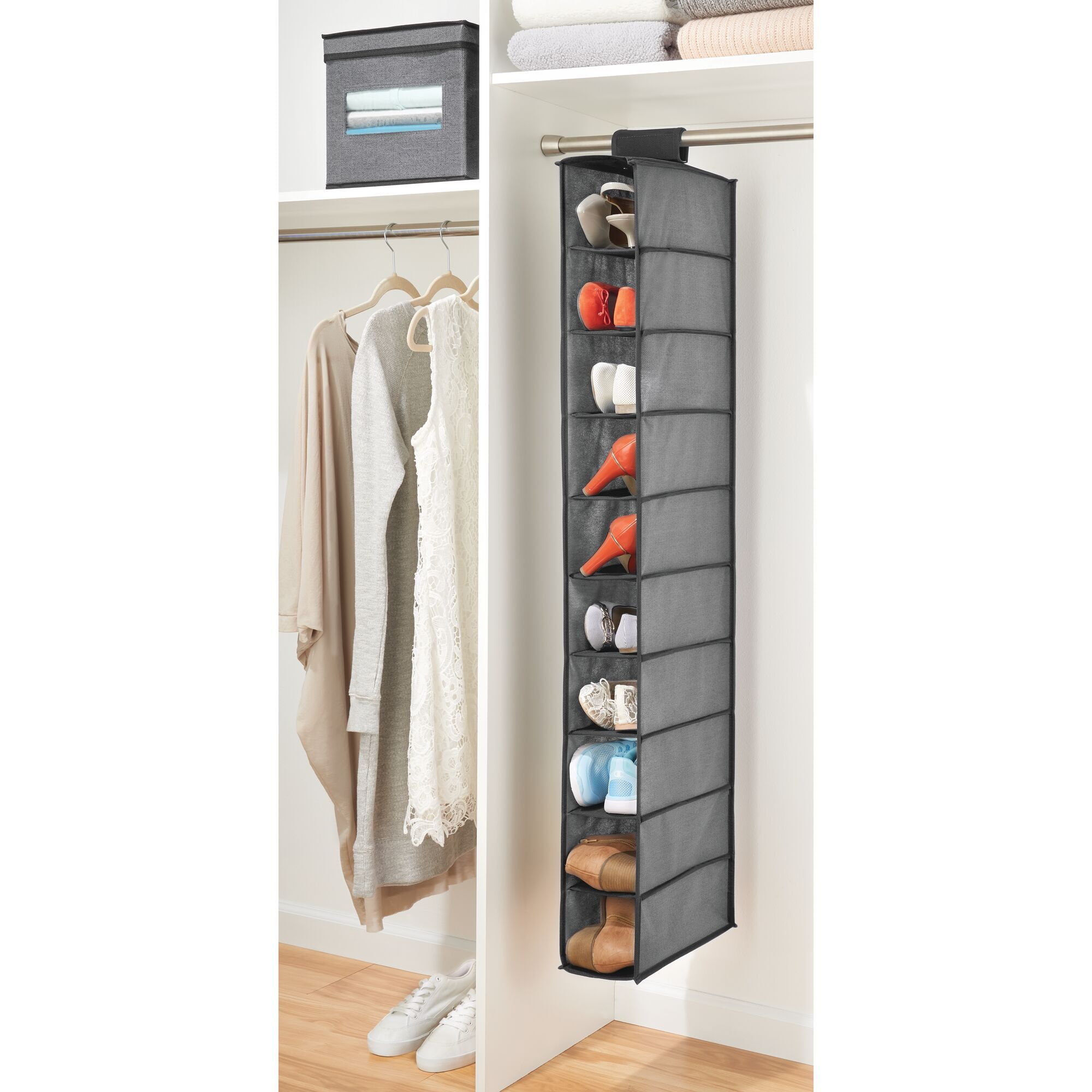 Mdesign Large 20 Shelf Compartments Fabric Over Rod Closet Hanging Storage  Unit - Gray : Target
