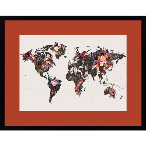 Great Art Now Worldmap Flowers by Design Fabrikken, Framed Wall Art, 24W x 19H