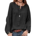 thumbnail image 1 of Women Solid Color Buttons Long Sleeve Crew Neck Blouse Top, 1 of 2