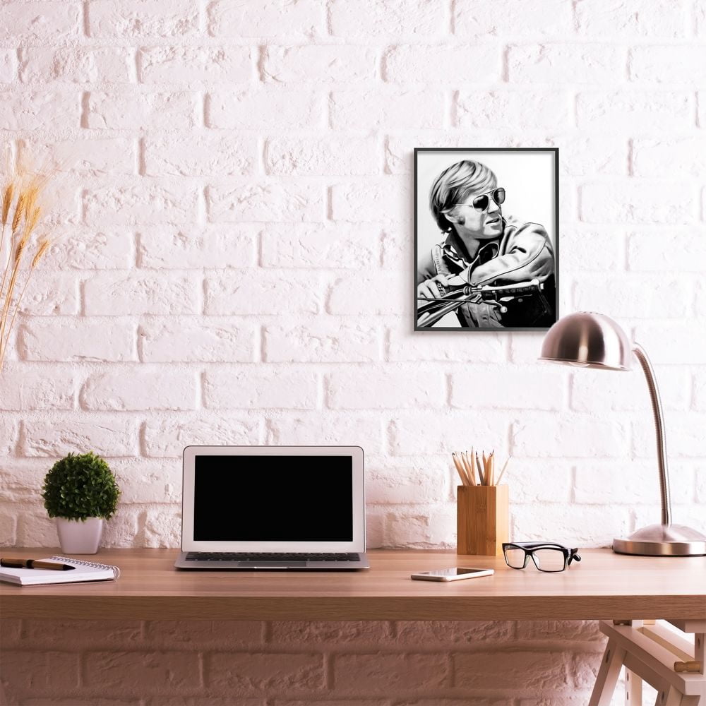 Stupell Industries Motorcyclist Portrait Famous Figures Retro Movie Male Framed Wall Art Design by Urban Road, 16" x 20", Black Framed