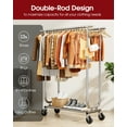 thumbnail image 6 of Sakugi Heavy-Duty Clothes Rack - Rolling Garment Rack with Double Rods and Shelves, Stainless Steel Clothing Racks for Hanging Clothes in Bedroom, Laundry Room, 43.0" x 16.5" x 65.9", 6 of 8