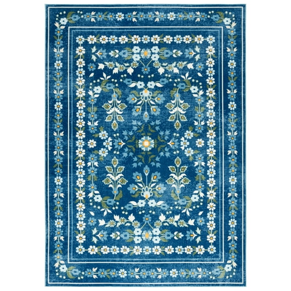 SAFAVIEH Martha Stewart Amadine Floral Machine Washable Area Rug, Dark Blue/Beige, 8' x 10'