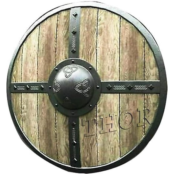 THOR INSTRUMENTS Medieval Armour Natural Wooden Shield Fully Functional For Battle 24" Rustic Vintage Home Decor Gifts