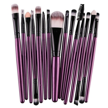 - Beauty Make Up Foundation Brush Set 15pcs Eyeshadow Lip Cream Blush Brush Purple+Black