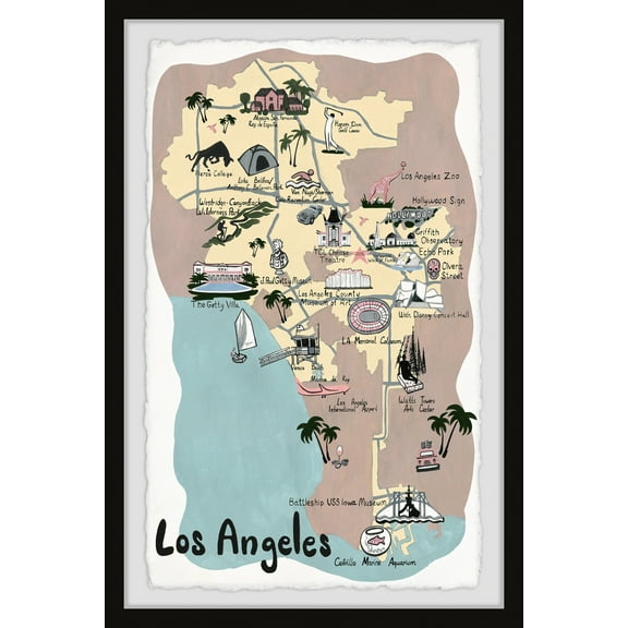 Marmont Hill Illustrated Map of Los Angeles II Framed Wall Art, 12" x 8"
