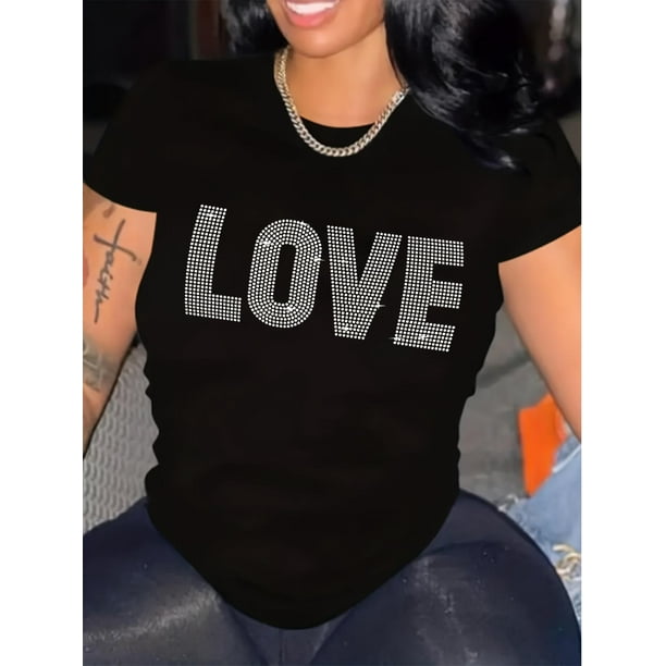 Camiseta de cuello redondo con estampado de amor, manga corta, informal, para verano y primavera, para mujer, para adultos, hombres, mujeres, adolescentes, jóvenes, deportes, informal.