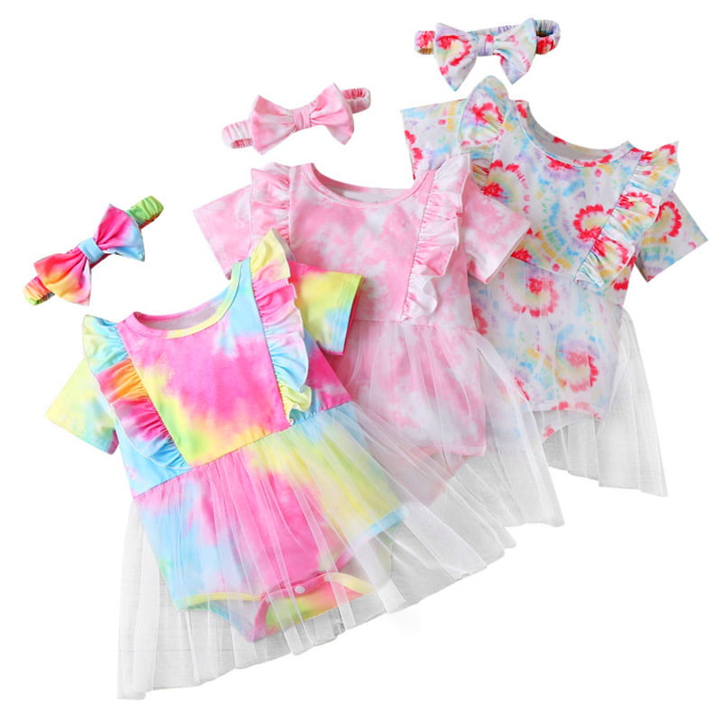 Baby Girl Star Short Sleeves Jumpsuit Tutu Skirt Sunsuit Outfit with Headband Playwear Outfit XL Pink 3Pcs