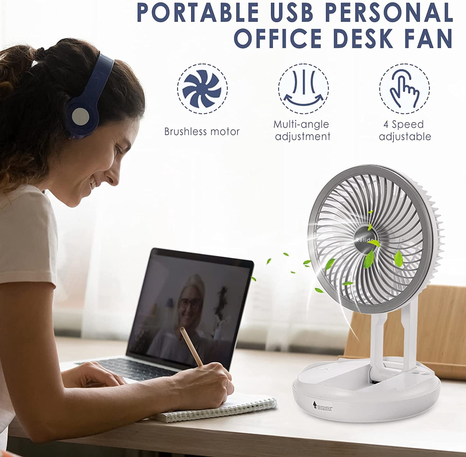 Gigicial 7 in 4-Speed USB Rechargeable Portable Camping Fan