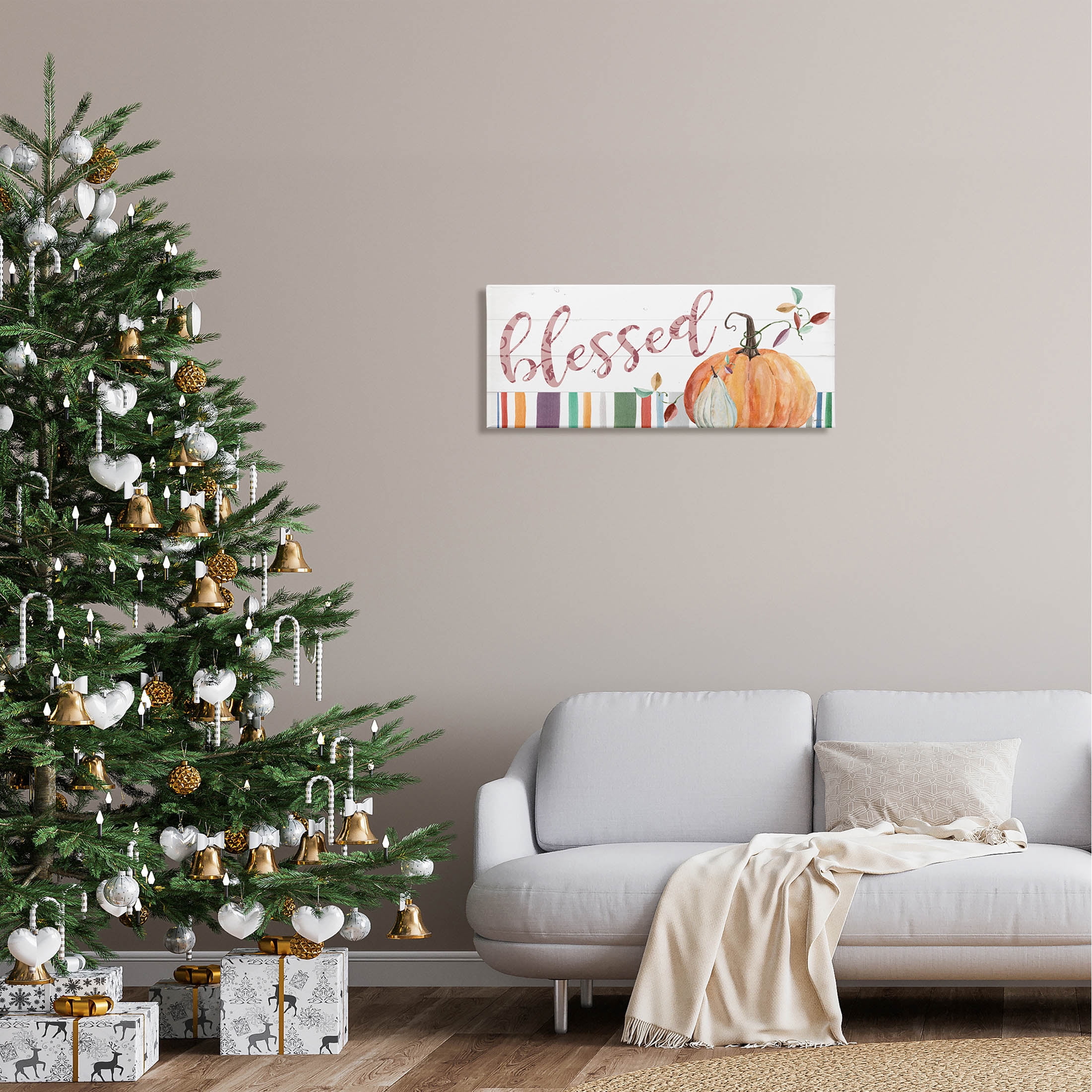 Stupell Industries Blessed Striped Festive Pumpkin Graphic Art Gallery Wrapped Canvas Print Wall Art, Design by Livi Finn