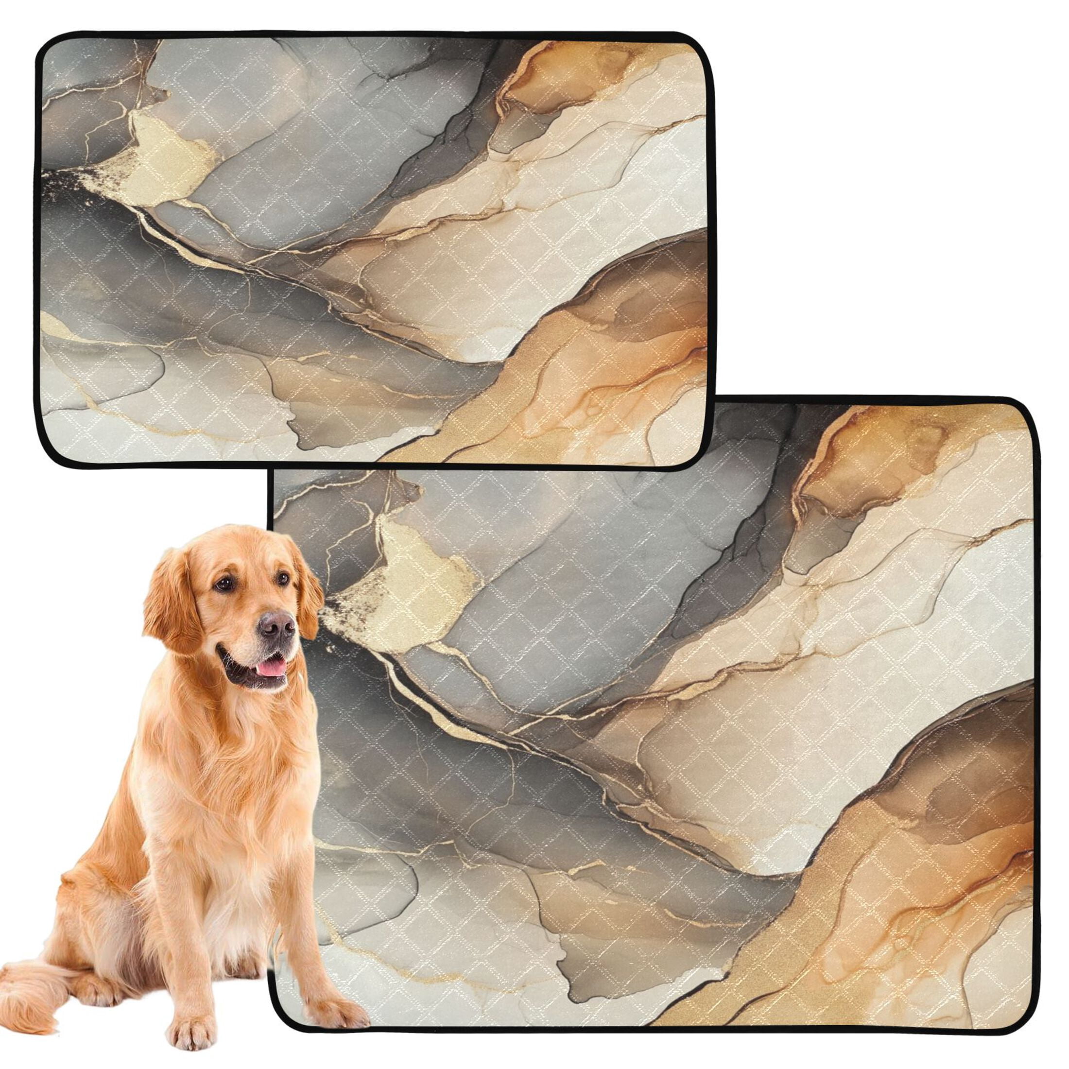 Qxltty Brown Marble Pattern Cat litter Pads Pet Set of 3 Diaper Mats Center Anti-leakage Layer Absorbent Soft and Comfortable