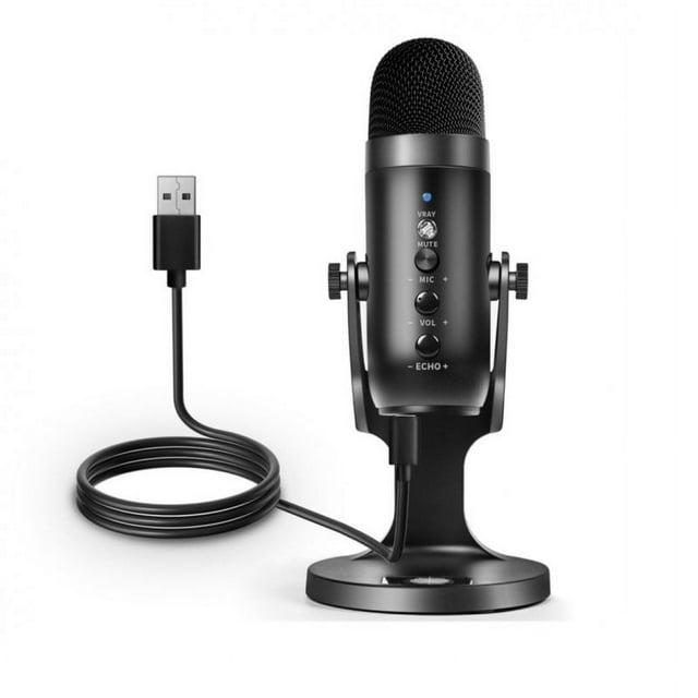 Microphone à Condensateur Prise 3.5mm Microphone Usb pour Pc Enregistrement Informatique Studio Diffusion en Direct Noir