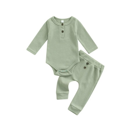 

Newborn Baby Girl Boy Two Piece Clothes Long Sleeves Romper Tops and Trousers Outfits