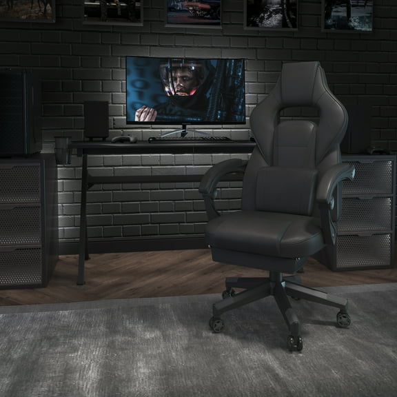 Emma Oliver Black Ergonomic Gaming Chair -Recline Back/Arms, Footrest, Massaging Lumbar