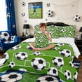 thumbnail image 4 of Meiyoeat Sporty Soccer Ball Pattern Twin Bedding 7-Piece for Teens, Playful Football Field Print Bedding Comforter Set for Bedroom, Green Black White, 4 of 5