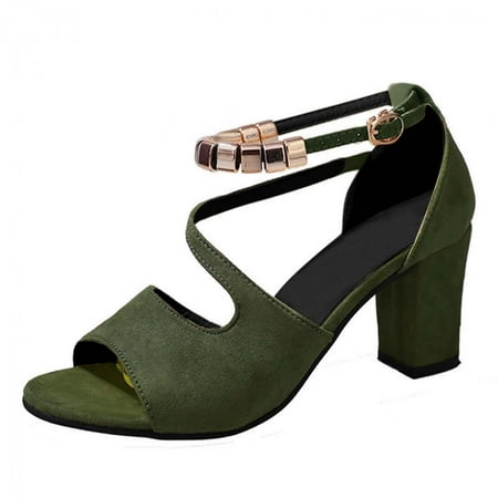 

OAVQHLG3B Buckle Strap Chunky Heel Sandals Women s High Heels Beaded Peep Toe Women s Sandals