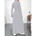 thumbnail image 6 of Women Long Sleeve Maxi Dress Fall Winter Casual Turtle Neck Ribbed Knit Bodycon Going Out Dresses Light Gray XS, 6 of 7