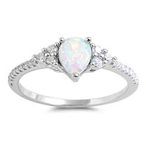 CHOOSE YOUR COLOR Vintage Style White Simulated Opal Ring .925 Sterling Silver CZ Female Size 11