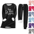 thumbnail image 5 of Women Fleece Sweatsuit 2 Pieces Outfit Yes I'm Still Freezing Me 24 7 Winter Warm Sherpa Lined Tracksuit Crewneck Sweatshirts and Sweatpants Set, 5 of 5