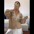 thumbnail image 4 of Camisas de Bordadas para Mujer, Blusa con Cuello en V y Mangas Abotonadas Albaricoque L, 4 of 10