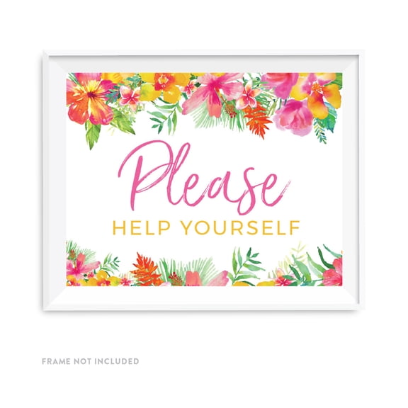 Tropical Floral Garden Party Wedding Party Signs, Please Help Yourself Reception Dessert Table Sign, 8.5x11-inch