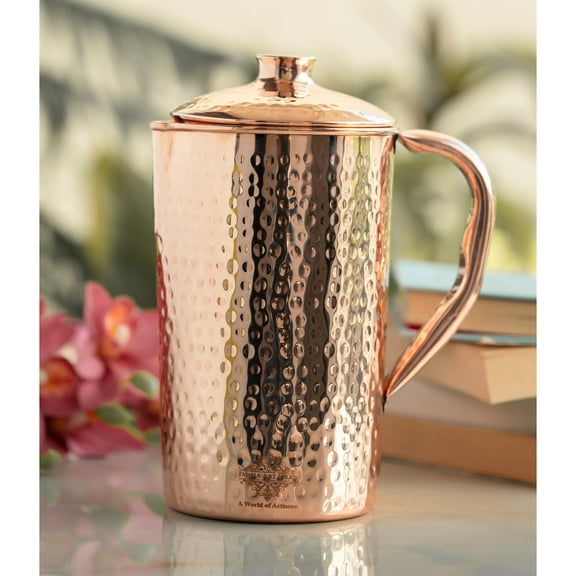 Indian Art Villa Copper Hammered Jug Drinkware – Brown, 34 oz