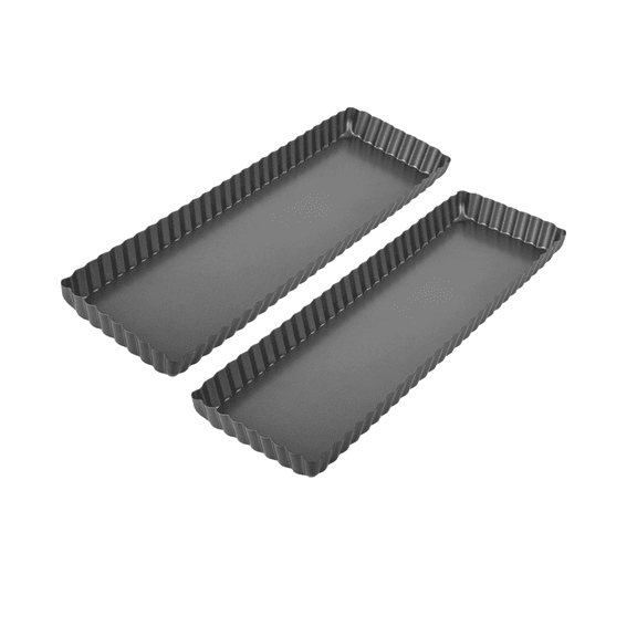 2 Pack Rectangular Tart Pan, Non-Stick Quiche Pan with Loose Bottom, the Fluted Edges on Your Tarts and Quiches,13 7/8 Inch
