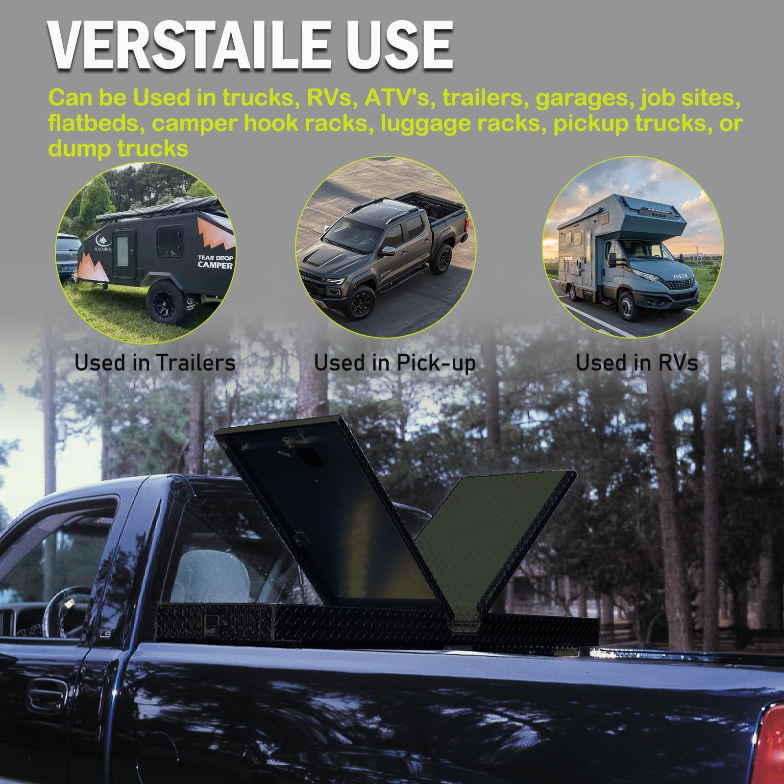 Gull Wing Crossover Truck Tool Box, 70"X20"X13" Aluminum Pickup Truck Bed Waterproof Tool Box Trailer Storage Organizer w/Lock & Key