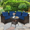thumbnail image 3 of Patiojoy 4PCS Outdoor Patio Conversation Set Wicker Rattan Sectional Sofa W/Navy Cushions, 3 of 8