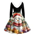 thumbnail image 4 of Christmas Dresses for Women Christmas Print Flare Dress For Women Long Sleeve Dress Hollow Party Casual Dresses with V Neck for Holiday Party,Vermilion,M, 4 of 5