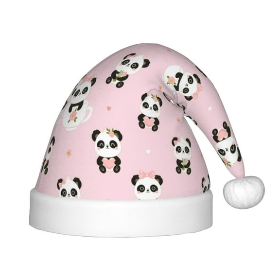 Fuzoiu Cute Kawaii Panda Print Santa Hat Christmas Hat for kids,Santa Hats with Pompom, Unisex Xmas Holiday Hat for Christmas New Year Festive Party Supplies