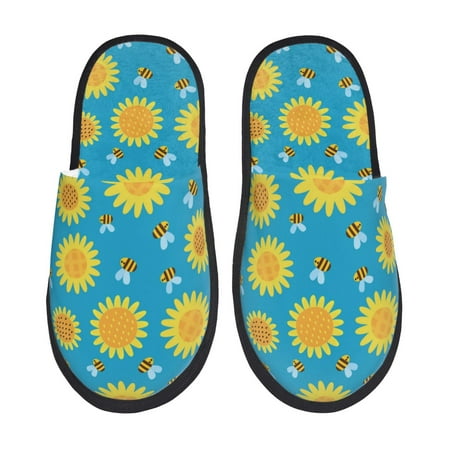 

House Slippers for Women and Men Bee sunflower Comfy Fuzzy Bedroom Slippers Furry Home Shoes for Indoor Outdoor