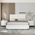thumbnail image 2 of Set of 3 Bedroom Furniture Set, Queen Size Upholstered Platform Bed with 2 Nightstands and Padded Headboard, Functional Storage Bed Set for Bedroom, Mattress not Included, White, 2 of 7