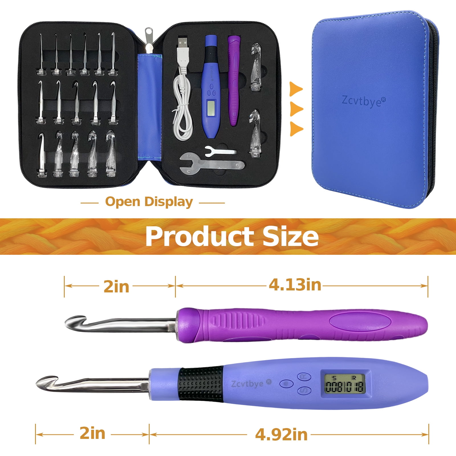 Counting Crochet Hook Set Digital,Ergonomic Crochet Hooks with LED Light and Digital Stitch Counter, Beginner Knitting Kit with 18 Interchangeable Crochet Hooks