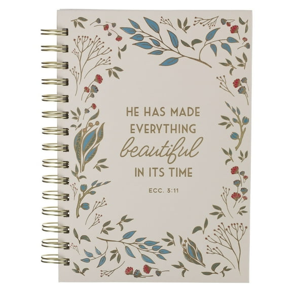 Christian Art Gifts Inspirational Journal, Everything Beautiful Wide Ruled Notebook, Ecc. 3:11 Bible Verse, Ivory Floral, 192 Lined Pages w/scripture, (8.4” x 6.4” x 1”)