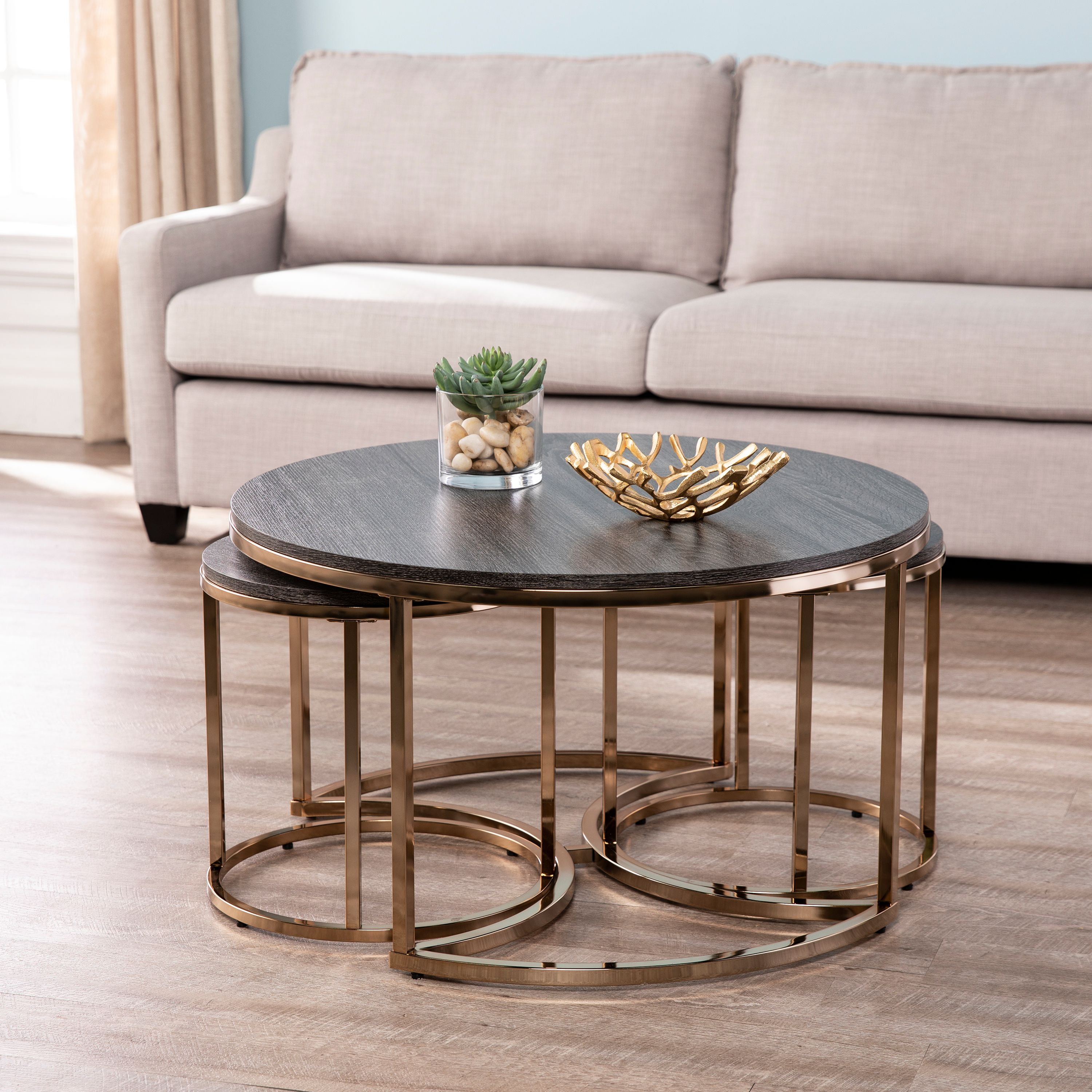 lokyle round nesting coffee tables - 3pc set, glam