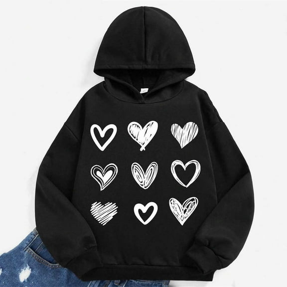 SGFCWSX Girls Long Sleeve Sweatshirt Kids Lightweight Hoodie Fall Heart Print Pullover Top Black Size 2 Years
