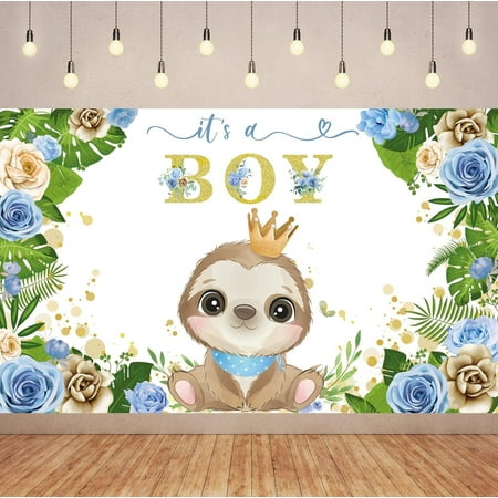 Sloth It’s a Boy Baby Shower Backdrop Baby Boy Photography Background,Baby Boy Panda Baby Shower Party Cake Table Decoration Banner Photo Booth Props