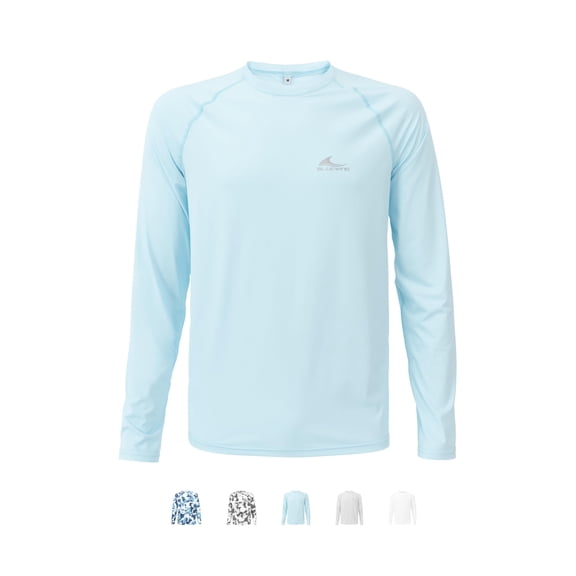 BLUEWING Men's UPF 50 Fishing Shirts Long Sleeve Sun Protection Shirt Crewneck Performance Fishing Tee Shirt, Blue L