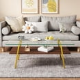 thumbnail image 4 of BJSN Glass Coffee Table for Living Room Small Gold Mid Century Coffee Table for Living Room with Wood Shelves (Black Frame, Transparent Glass   Brown Wood), 4 of 10