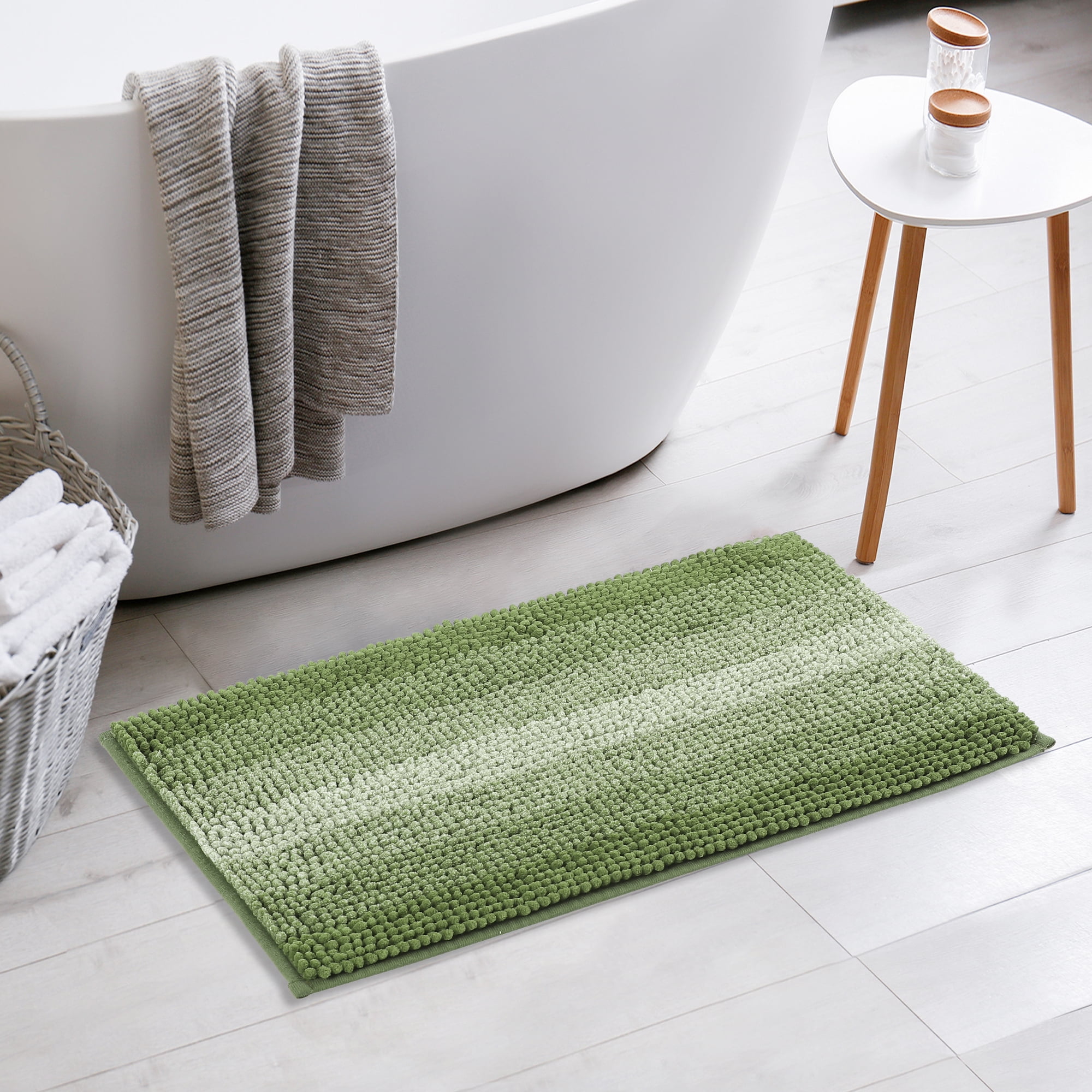Unique Bargains 2 Pcs Striped Mats Non-Slip Bath Carpet Green/Black 20" x 32"