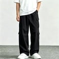 thumbnail image 4 of BXJX Boys Cargo Pants, Multi‑Pocket Wide Leg Elastic Waist Hiking Outdoor Pants for Fall Winter Black Size 12-13 T, 4 of 8