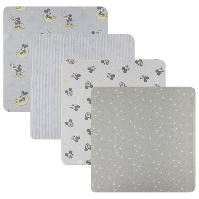 Mantas de recepción Disney Baby, paquete de 4 unidades, 100% franela de algodón