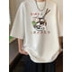 thumbnail image 4 of Women'S Casual Crew Neck T-Shirt, Heavyweight Waffle Fabric, 3/4 Sleeve, with Cute Cat Ramen Print, All-Season Fashion Top, Casual Wear|Playful Graphic Tee|Waffle Texture Fabric, 4 of 7