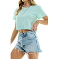thumbnail image 4 of Women's Boxy Crop Top Round Neck Short Sleeve Casual 100% Cotton Cropped Tee T-Shirt, Light Mint, 2XL, 4 of 7